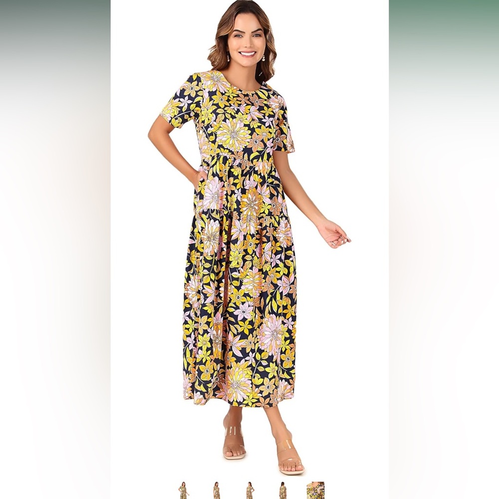 BOHEEWOHEE Size SMALL Bohemian 100% Cotton Floral Printed Maxi Swing Dress NEW